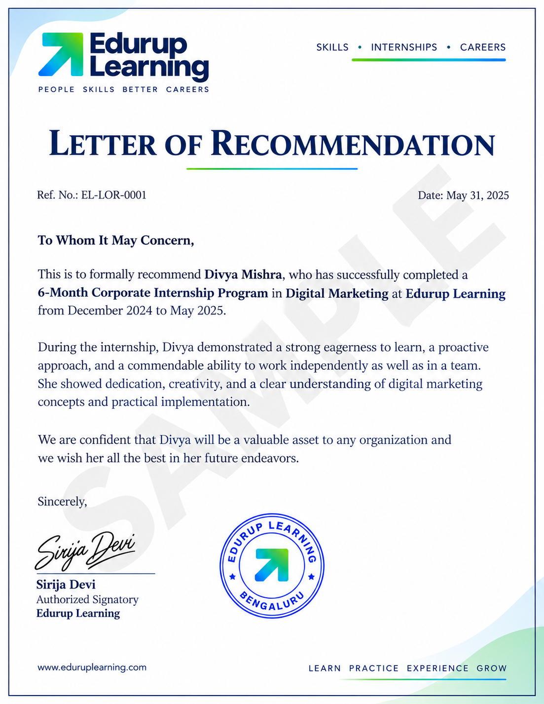 Sample Letter of Recommendation